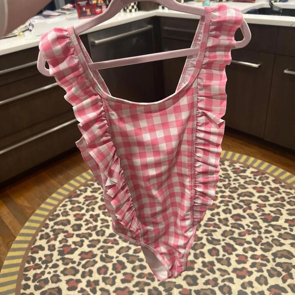 Tommy bahama pink plaid glitter swimsuit girl's size 8 nwot